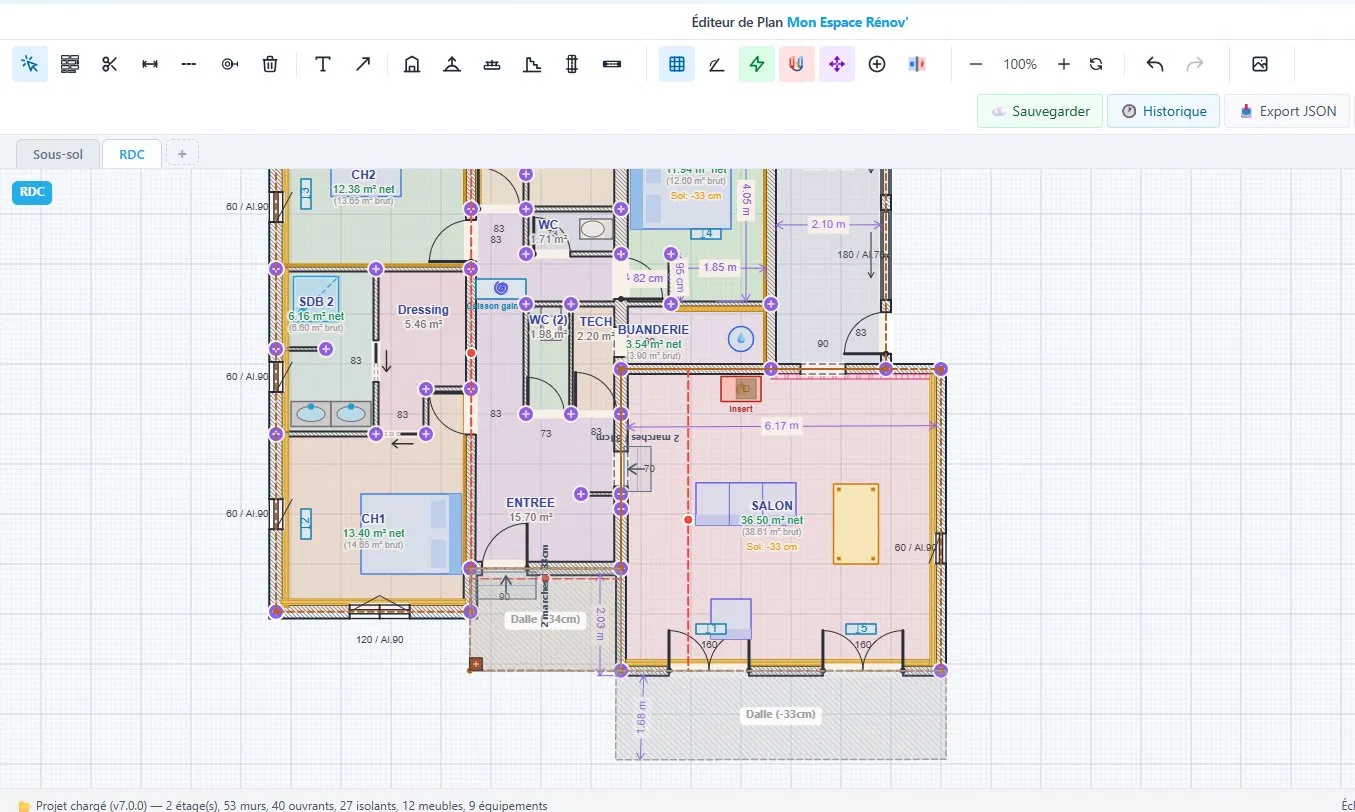 Éditeur de plan 2D Mon Espace Rénov'