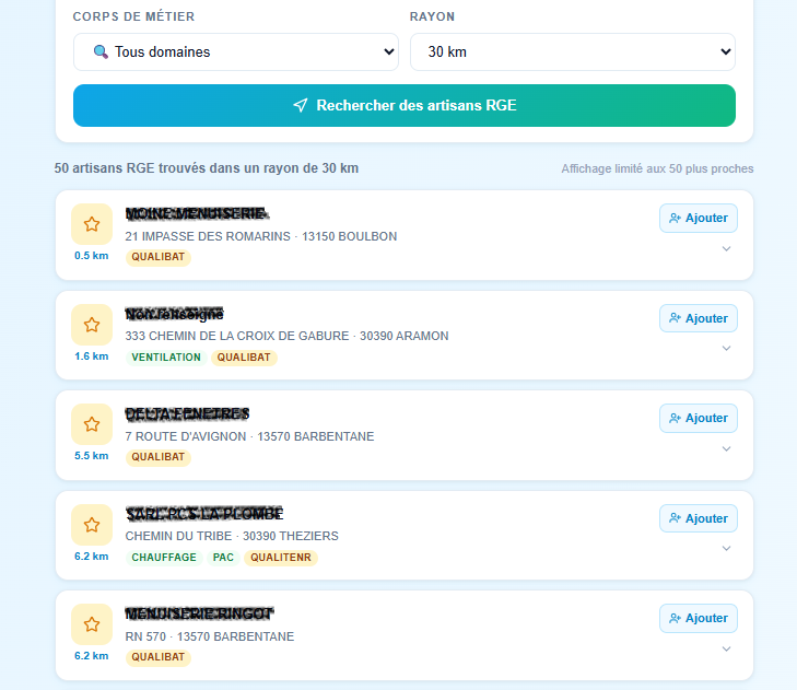 Annuaire artisans RGE intégré